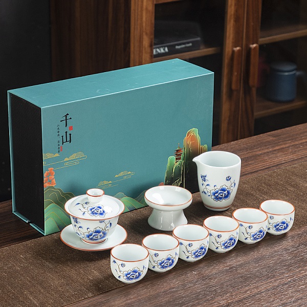 影青白瓷千山禮盒功夫茶具套裝整套