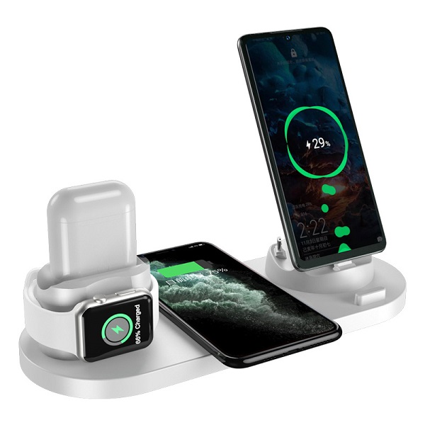 六合一適用于蘋果手機(jī)無(wú)線充電器iphone專用耳機(jī)iwatch手表立式充電座