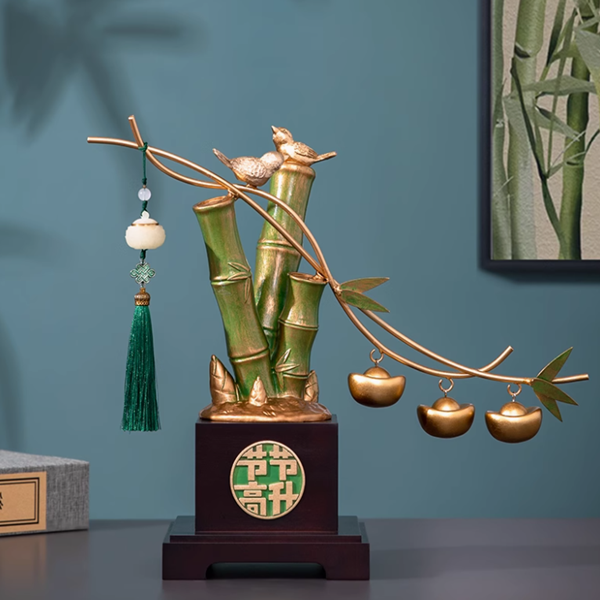 節(jié)節(jié)步步高升竹子擺件招財元寶