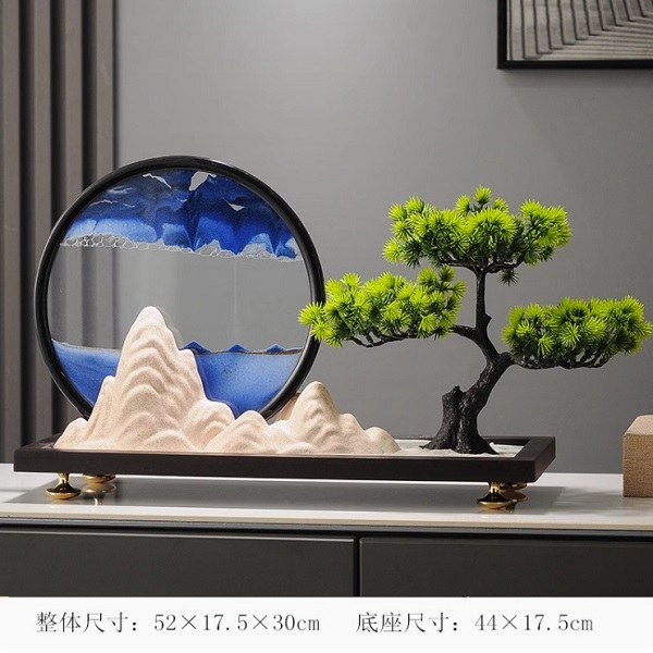 迎客松山水流沙畫擺件新中式辦公室裝飾玄關(guān)桌面茶室解壓沙漏