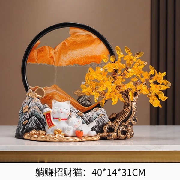 發(fā)財(cái)樹(shù)招財(cái)進(jìn)寶擺件招財(cái)貓流沙畫(huà)